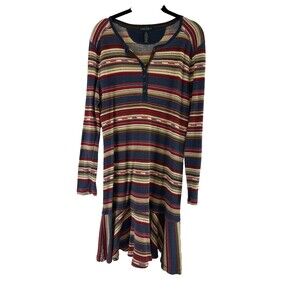 Lauren Jeans Co Ralph Lauren Striped Peplum Dress Henley Waffle Long Sleeve  XL